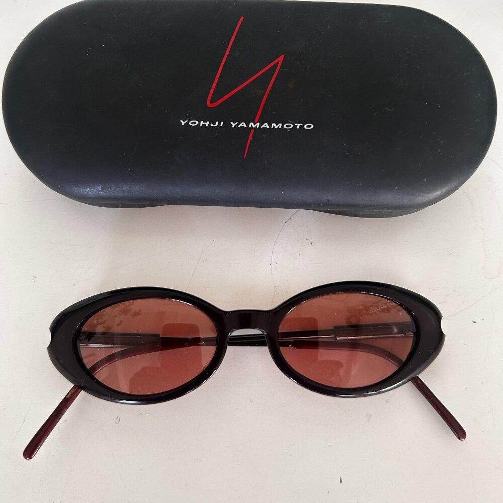 Yoshi Yamamoto VTG oval glasses frame in deep burgundy; burgundy tinted glasses